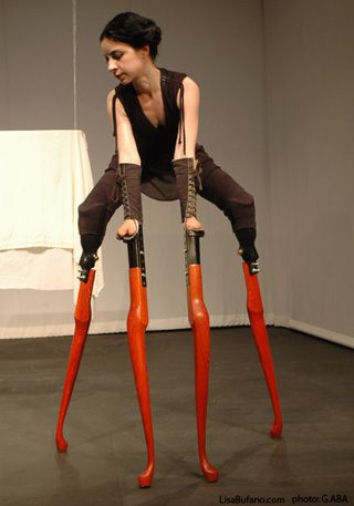 Lisa Bufano on 28 inch table leg stilts